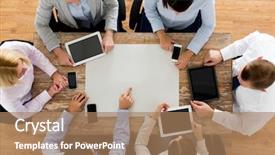  Presentation with team work - Beautiful presentation theme featuring cell phone app - business people technology and team backdrop and a coral colored foreground