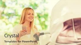  Presentation with happy baby - Colorful presentation theme enhanced with cell phone app - family parenthood technology and people backdrop and a lemonade colored foreground