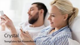  Presentation with internet communication - Colorful PPT theme enhanced with cell phone app - people technology internet relations backdrop and a  colored foreground