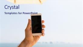  Presentation with information communication technology - Slide set consisting of cell phone app - technology travel tourism communication background and a sky blue colored foreground