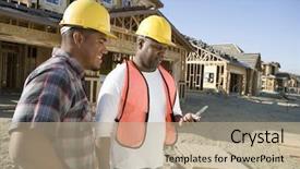  Presentation with angry construction workers - Beautiful theme featuring cell phone at construction site backdrop and a mint green colored foreground