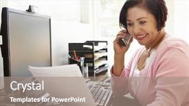  Presentation with computer - PPT layouts having cell phone call - senior hispanic woman working background and a gray colored foreground