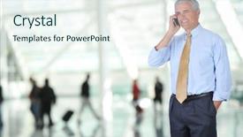  Presentation with traveler - Presentation theme consisting of cell phone in airport concourse background and a sky blue colored foreground