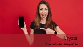  Presentation with long hair - Audience pleasing PPT theme consisting of cell phone isolated over red backdrop and a crimson colored foreground