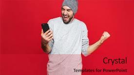  Presentation with listening - Presentation featuring cell phone isolated over red background and a  colored foreground