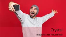  Presentation with process division of cell isolated - Audience pleasing PPT theme consisting of cell phone isolated over red backdrop and a red colored foreground