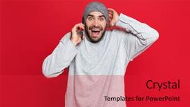  Presentation with young man on the phone - Cool new slides with cell phone isolated over red backdrop and a red colored foreground