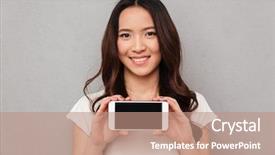  Presentation with long hair - Slides featuring cell phone lock - closeup photo of smiling asian background and a coral colored foreground