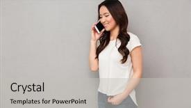  Presentation with asian - Beautiful presentation featuring cell phone lock - modern asian woman in casual backdrop and a  colored foreground