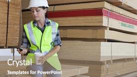  Presentation with industrial textile industry yarn spools - Slide set featuring cell phone safety - female industrial worker taking break background and a  colored foreground