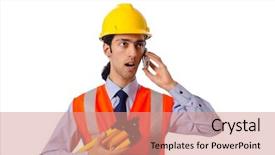  Presentation with construction - Slide set consisting of cell phone safety - young construction worker with hard background and a  colored foreground