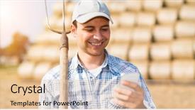  Presentation with meadow - Slides enhanced with cell phone selling - farmer using his smartphone background and a lemonade colored foreground