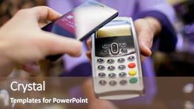  Presentation with terminal - Cool new PPT theme with cell phone selling - picture of seller man backdrop and a  colored foreground