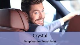  Presentation with car business - Slide deck consisting of cell phone selling - portrait of an handsome smiling background and a light blue colored foreground