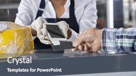  Presentation with payment methods - Colorful PPT theme enhanced with cell phone selling - saleswoman accepting payment from customer backdrop and a gray colored foreground