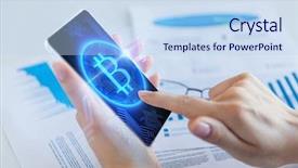  Presentation with cryptocurrency - Amazing presentation design having cell phone system technologies - business technology and cryptocurrency concept backdrop and a sky blue colored foreground