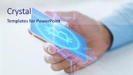  Presentation with transparent screen - Colorful presentation theme enhanced with cell phone system technologies - business technology and cryptocurrency concept backdrop and a sky blue colored foreground