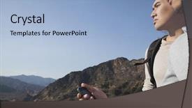  Presentation with gps - Beautiful slide deck featuring cell phone system technologies - men hiking and using gps backdrop and a  colored foreground