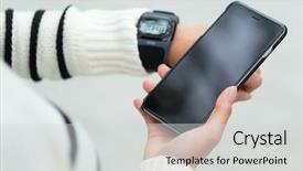  Presentation with connecting the dots - Audience pleasing slides consisting of cell phone system technologies - woman connecting with cellphone backdrop and a  colored foreground