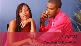  Presentation with african american black couple - Colorful PPT theme enhanced with cell phone while the woman backdrop and a red colored foreground