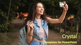  Presentation with photo - Colorful presentation theme enhanced with cell phone while walking along backdrop and a  colored foreground