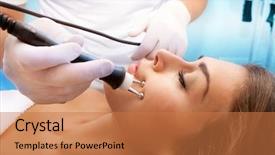  Presentation with medical spa - Theme consisting of cell regenration - woman face treatment in medical background and a coral colored foreground