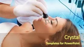  Presentation with medical spa - Beautiful PPT theme featuring cell regenration - woman face treatment in medical backdrop and a  colored foreground