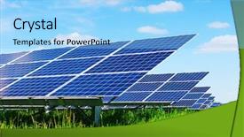  Presentation with solar panel - Colorful PPT theme enhanced with cell structure - solar panel on blue sky backdrop and a light blue colored foreground