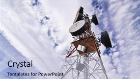  Presentation with antenna - Beautiful presentation theme featuring cell structure - telecomunication antenna under clouded sky backdrop and a light blue colored foreground