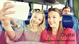  Presentation with tourism selfie - Cool new presentation theme with cell transportation - transport tourism road trip backdrop and a red colored foreground