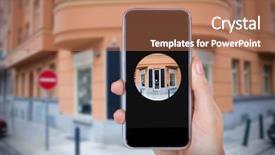  Presentation with phone - Presentation theme having cell wall structure - hand holding mobile phone background and a  colored foreground