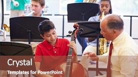  Presentation with high school - PPT theme consisting of cello in high school orchestra background and a tawny brown colored foreground