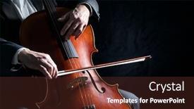  Presentation with orchestra - Audience pleasing PPT theme consisting of cello-player-or-cellist-performing backdrop and a tawny brown colored foreground