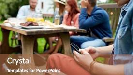  Presentation with summer party - Slide set having phone addiction - leisure holidays people and technology background and a red colored foreground