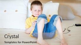  Presentation with video games playing - Cool new presentation design with kids cellphone - little boy playing video games backdrop and a  colored foreground