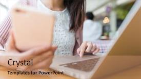  Presentation with internet cafe - Slide set with cellphone and laptop computer background and a coral colored foreground