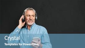  Presentation with pensioner - Theme having cellphone and listening to music background and a teal colored foreground