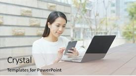  Presentation with cyber stalking computer laptop suffering - Cool new presentation theme with cellphone at outdoor coffee shop backdrop and a light gray colored foreground