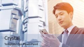  Presentation with social media - Beautiful slide set featuring cellphone concept of business technology backdrop and a light blue colored foreground