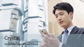  Presentation with social media - Presentation design consisting of cellphone concept of business technology background and a light blue colored foreground