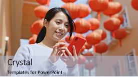  Presentation with health care mobile app - Theme having cellphone for sending red packet background and a light blue colored foreground