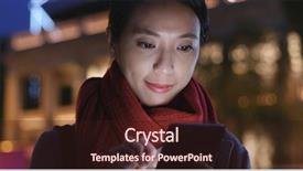  Presentation with cheerful stylish city girl using - Slide set consisting of cellphone in city at night background and a wine colored foreground