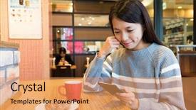  Presentation with coffee donuts - Slide set featuring cellphone in coffee shop background and a coral colored foreground