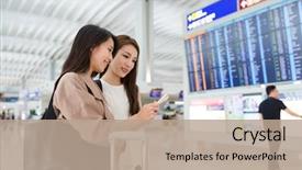  Presentation with hong kong airport - Beautiful PPT theme featuring cellphone in hong kong airport backdrop and a coral colored foreground