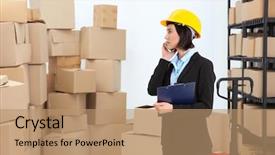  Presentation with warehouse cartoon - Colorful theme enhanced with cellphone in logistics company warehouse backdrop and a  colored foreground