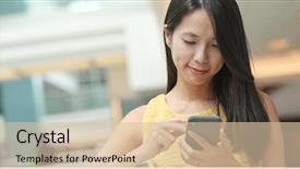  Presentation with sms - Presentation theme with cellphone in shopping mall background and a lemonade colored foreground