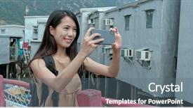  Presentation with take - Slide deck featuring cellphone in tai o village background and a gray colored foreground