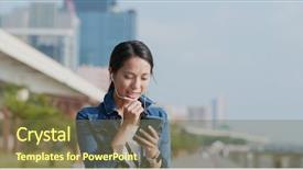  Presentation with talk - Presentation theme having cellphone in the city background and a  colored foreground