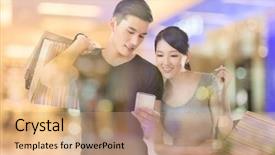  Presentation with china shopping - Slides with cellphone in the mall background and a coral colored foreground