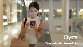  Presentation with woman pushing shopping trolley - Audience pleasing PPT theme consisting of cellphone in the shopping mall backdrop and a coral colored foreground